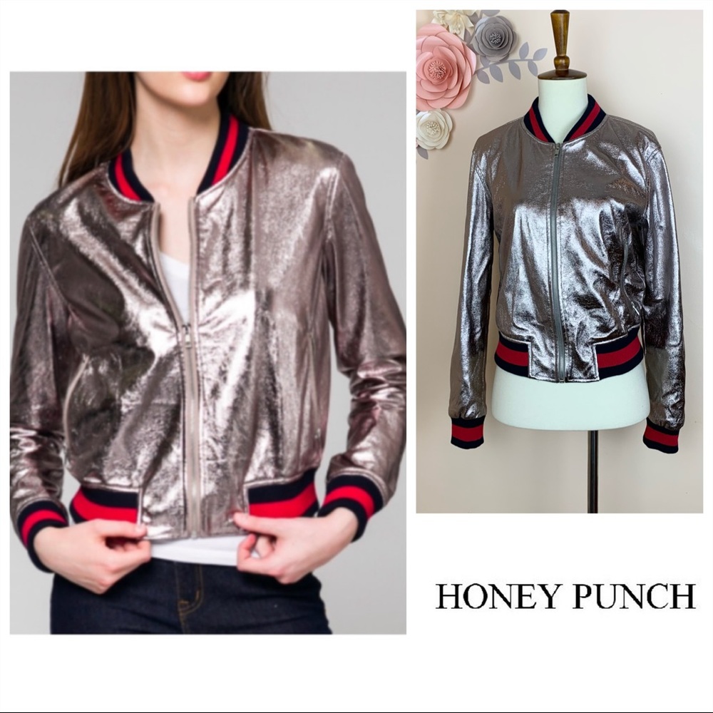 Honey Punch Rose Gold Metallic Bomber